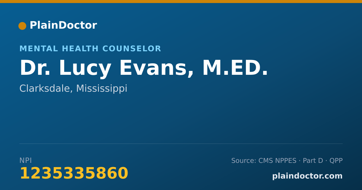 Shareable card for Lucy Evans, M.ED. - Mental Health Counselor, Clarksdale, MS