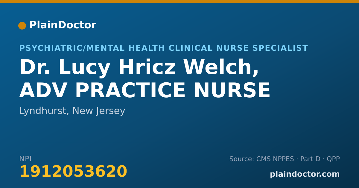 Shareable card for Lucy Hricz Welch, ADV PRACTICE NURSE - Psychiatric/Mental Health Clinical Nurse Specialist, Lyndhurst, NJ