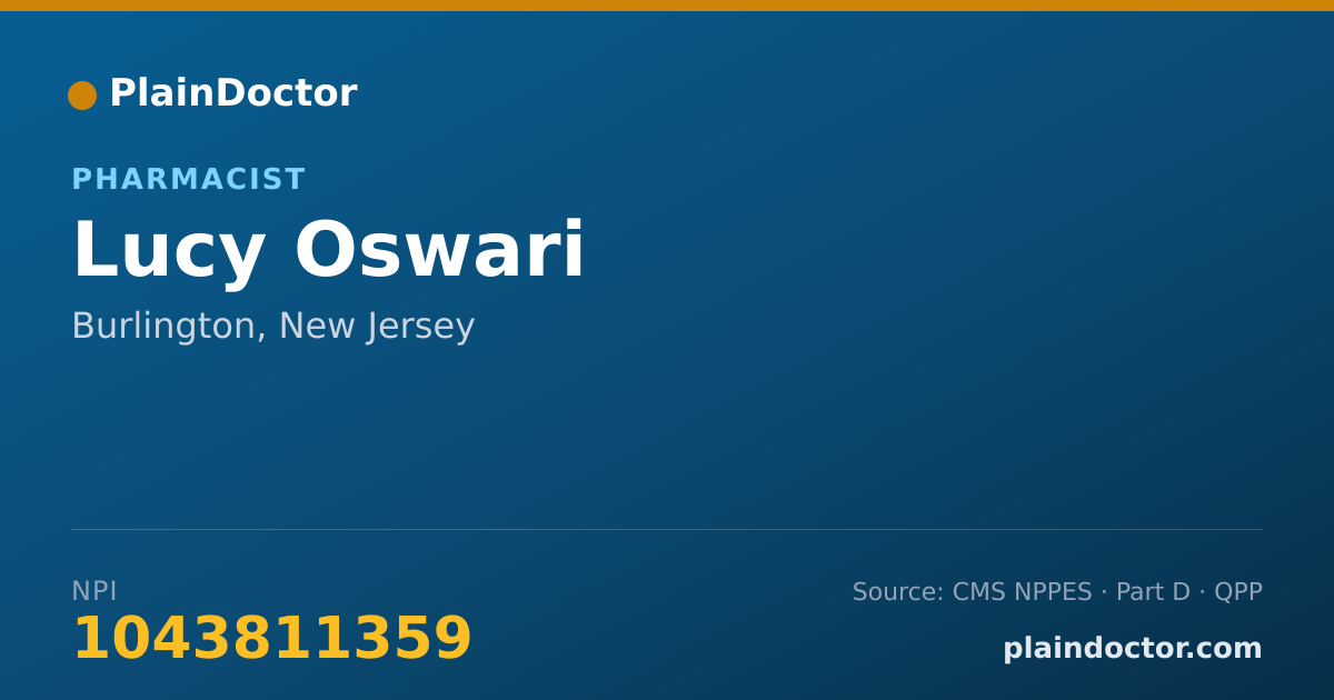 Shareable card for Lucy Oswari - Pharmacist, Burlington, NJ