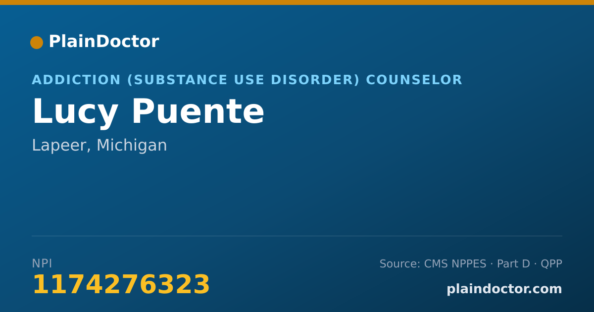 Shareable card for Lucy Puente - Addiction (Substance Use Disorder) Counselor, Lapeer, MI