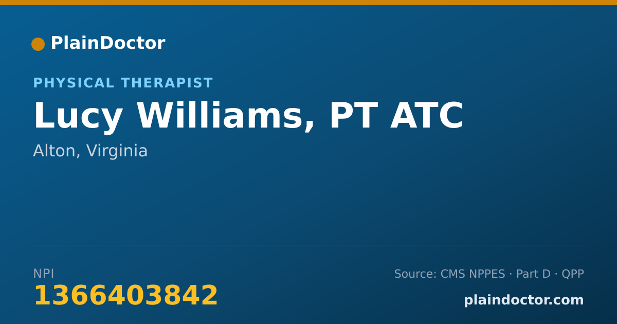 Shareable card for Lucy Williams, PT ATC - Athletic Trainer, Alton, VA