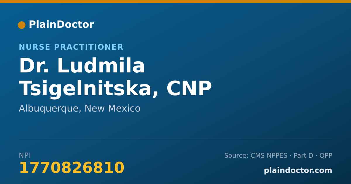 Shareable card for Ludmila Tsigelnitska, CNP - Nurse Practitioner, Albuquerque, NM