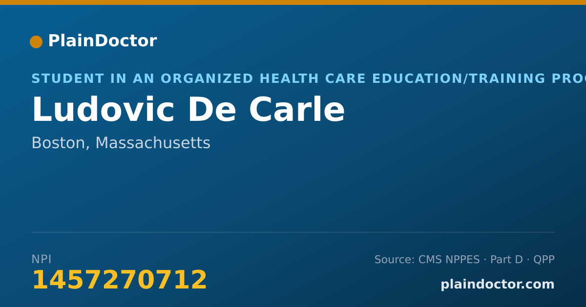 Shareable card for Ludovic De Carle - Student in an Organized Health Care Education/Training Program, Boston, MA