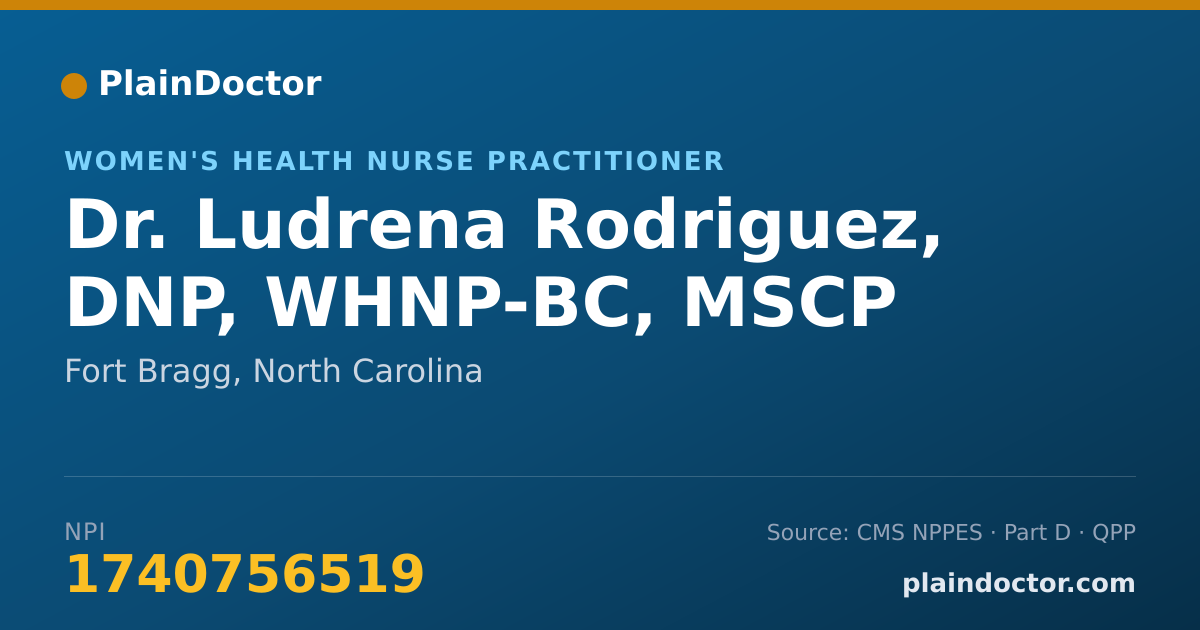Shareable card for Ludrena Rodriguez, DNP, WHNP-BC, MSCP - Women's Health Nurse Practitioner, Fort Bragg, NC