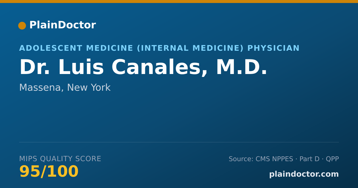Shareable card for Luis Canales, M.D. - Adolescent Medicine (Internal Medicine) Physician, Massena, NY