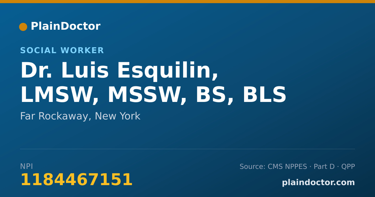 Shareable card for Luis Esquilin, LMSW, MSSW, BS, BLS - Social Worker, Far Rockaway, NY