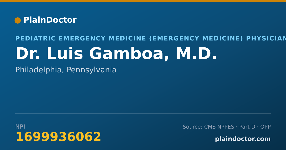 Shareable card for Luis Gamboa, M.D. - Pediatric Emergency Medicine (Emergency Medicine) Physician, Philadelphia, PA