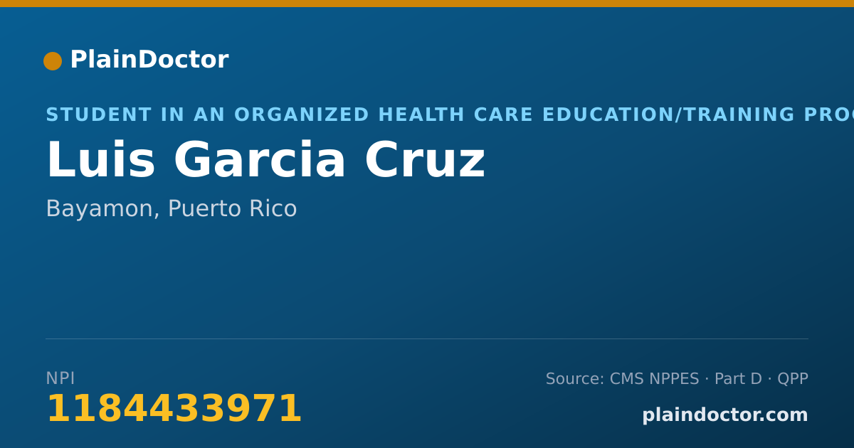 Shareable card for Luis Garcia Cruz - Student in an Organized Health Care Education/Training Program, Bayamon, PR