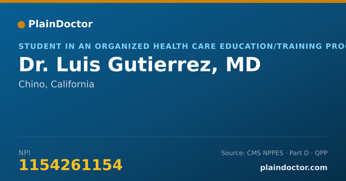 Shareable card for Luis Gutierrez, MD - Student in an Organized Health Care Education/Training Program, Chino, CA