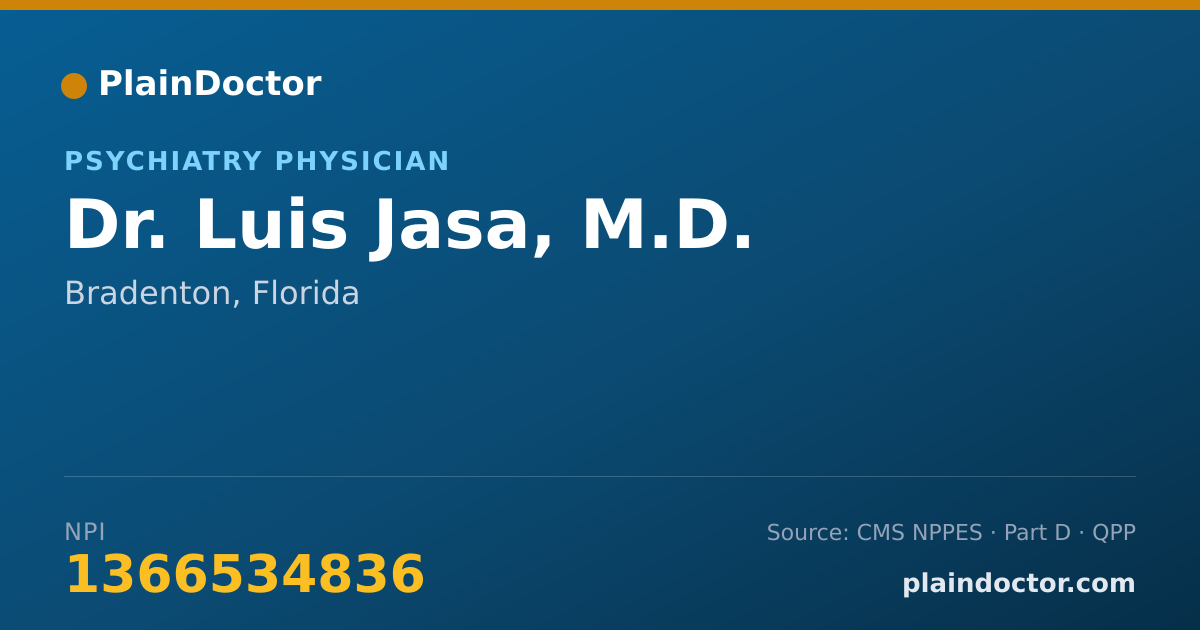 Shareable card for Luis Jasa, M.D. - Psychiatry Physician, Bradenton, FL