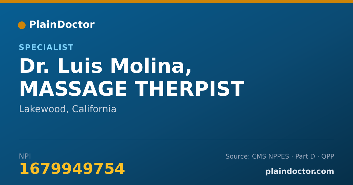 Shareable card for Luis Molina, MASSAGE THERPIST - Specialist, Lakewood, CA