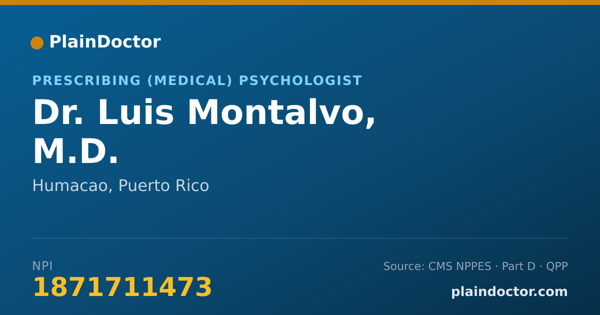 Shareable card for Luis Montalvo, M.D. - Prescribing (Medical) Psychologist, Humacao, PR