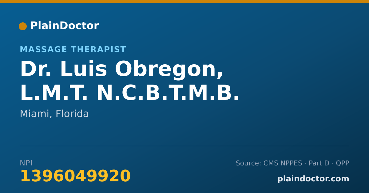 Shareable card for Luis Obregon, L.M.T.  N.C.B.T.M.B. - Massage Therapist, Miami, FL
