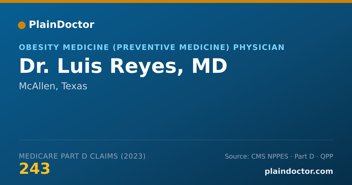 Shareable card for Luis Reyes, MD - Obesity Medicine (Preventive Medicine) Physician, McAllen, TX