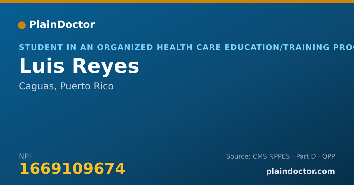 Shareable card for Luis Reyes - Student in an Organized Health Care Education/Training Program, Caguas, PR