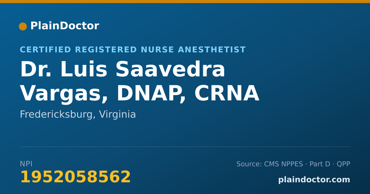 Shareable card for Luis Saavedra Vargas, DNAP, CRNA - Certified Registered Nurse Anesthetist, Fredericksburg, VA
