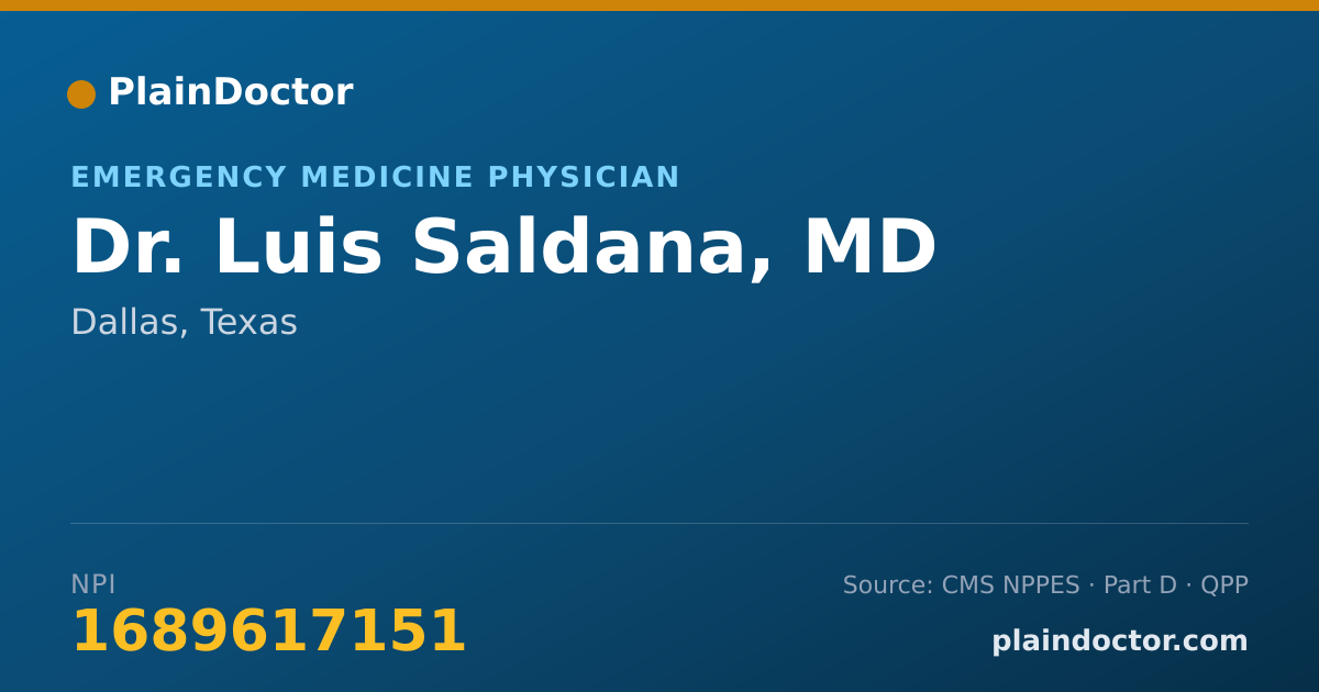 Shareable card for Luis Saldana, MD - Emergency Medicine Physician, Dallas, TX