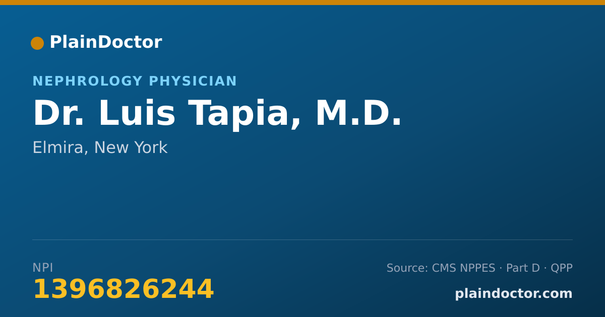 Shareable card for Luis Tapia, M.D. - Nephrology Physician, Elmira, NY