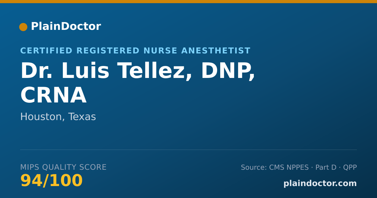 Shareable card for Luis Tellez, DNP, CRNA - Certified Registered Nurse Anesthetist, Houston, TX