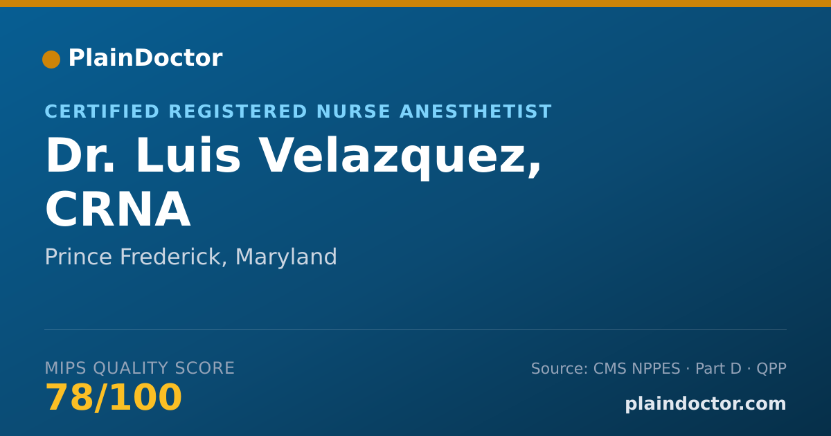 Shareable card for Luis Velazquez, CRNA - Certified Registered Nurse Anesthetist, Prince Frederick, MD