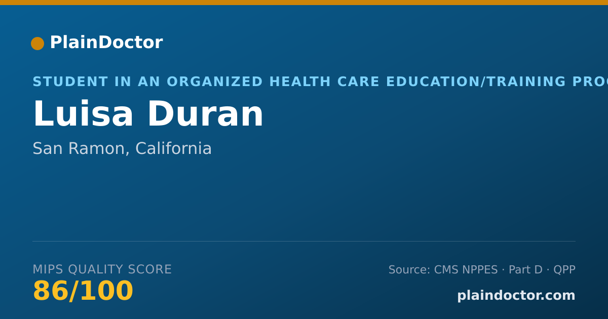 Shareable card for Luisa Duran - Student in an Organized Health Care Education/Training Program, San Ramon, CA
