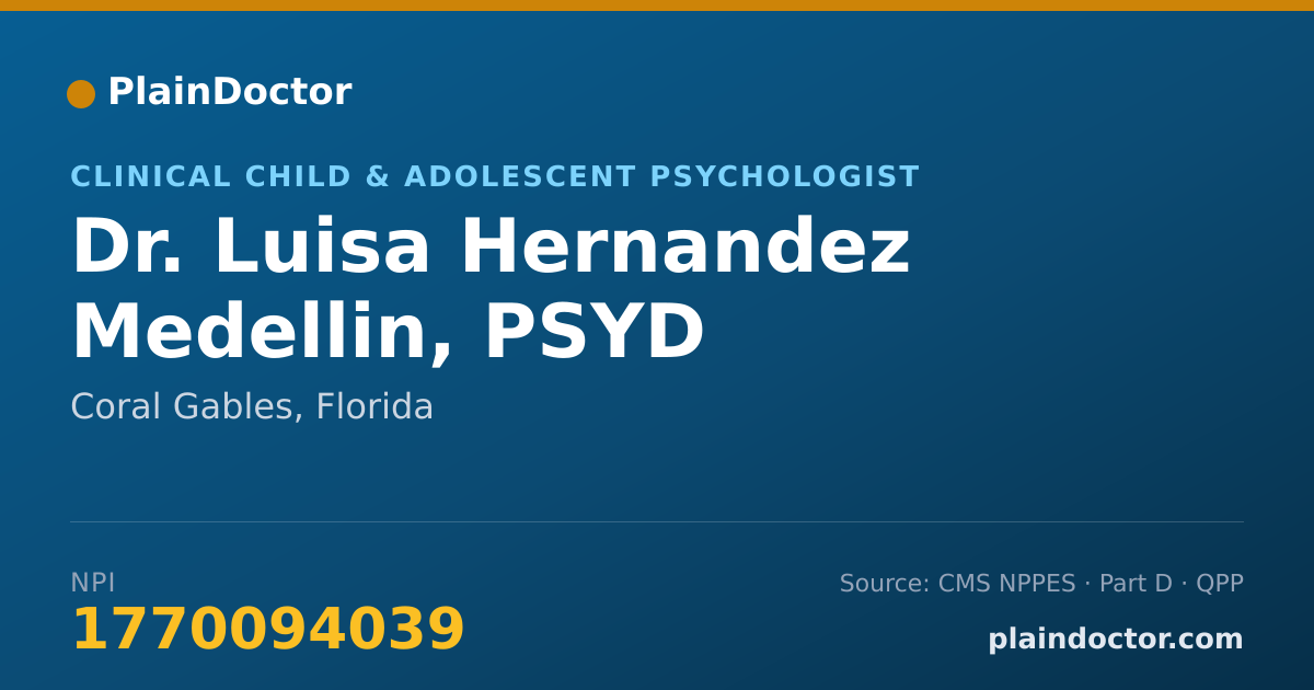 Shareable card for Luisa Hernandez Medellin, PSYD - Clinical Child & Adolescent Psychologist, Coral Gables, FL