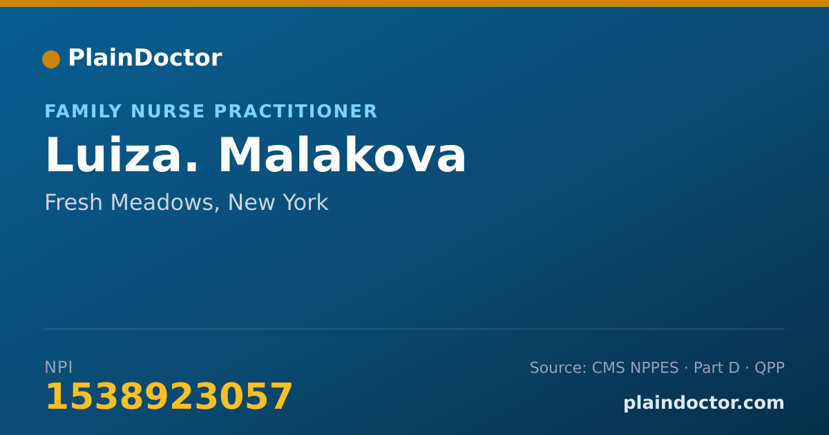 Shareable card for Luiza. Malakova - Family Nurse Practitioner, Fresh Meadows, NY