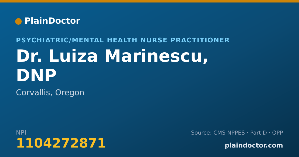 Shareable card for Luiza Marinescu, DNP - Psychiatric/Mental Health Nurse Practitioner, Corvallis, OR