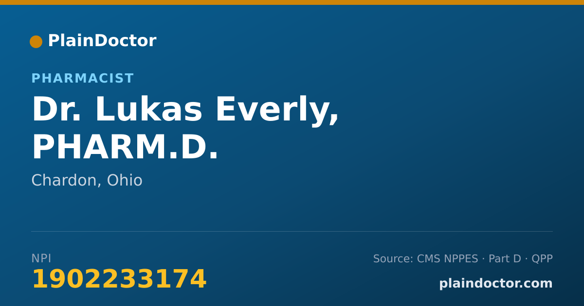 Shareable card for Lukas Everly, PHARM.D. - Pharmacist, Chardon, OH