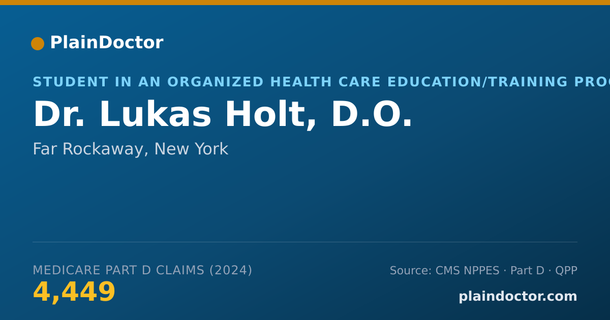 Shareable card for Lukas Holt, D.O. - Student in an Organized Health Care Education/Training Program, Far Rockaway, NY
