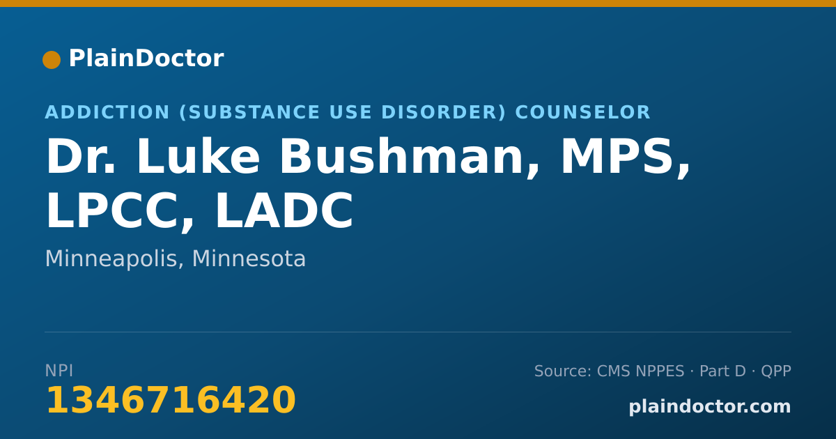 Shareable card for Luke Bushman, MPS, LPCC, LADC - Addiction (Substance Use Disorder) Counselor, Minneapolis, MN