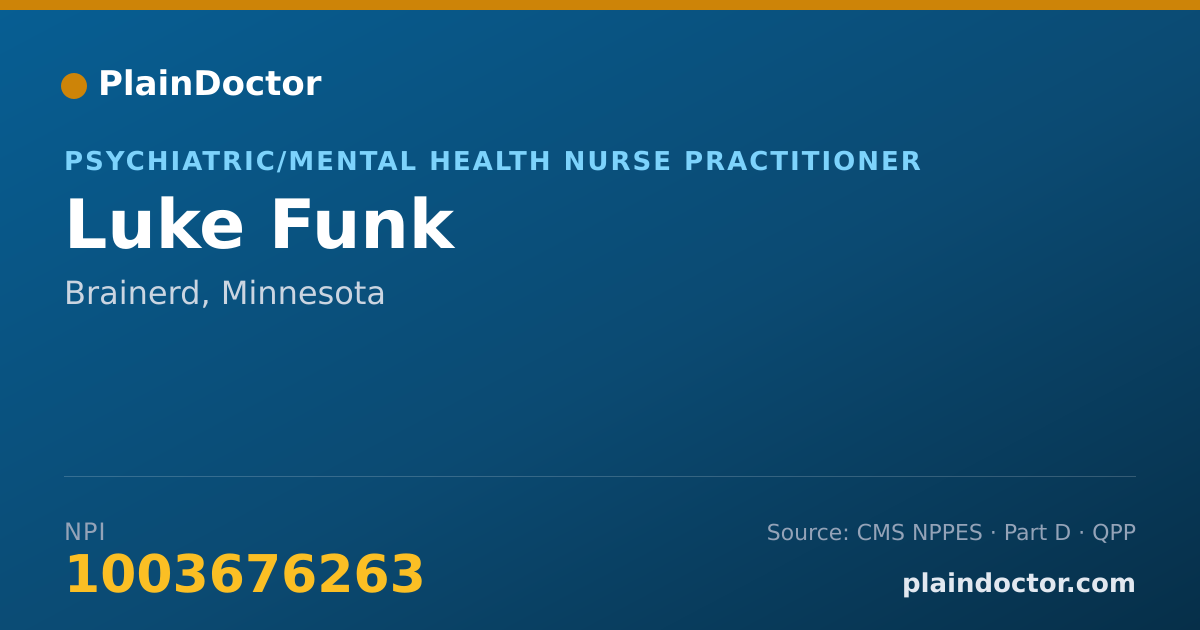 Shareable card for Luke Funk - Psychiatric/Mental Health Nurse Practitioner, Brainerd, MN