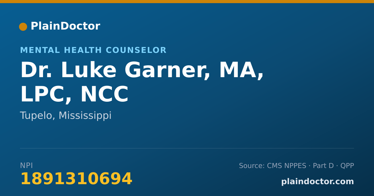 Shareable card for Luke Garner, MA, LPC, NCC - Mental Health Counselor, Tupelo, MS