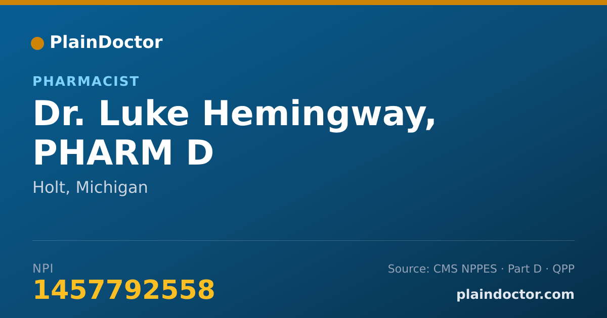 Shareable card for Luke Hemingway, PHARM D - Pharmacist, Holt, MI