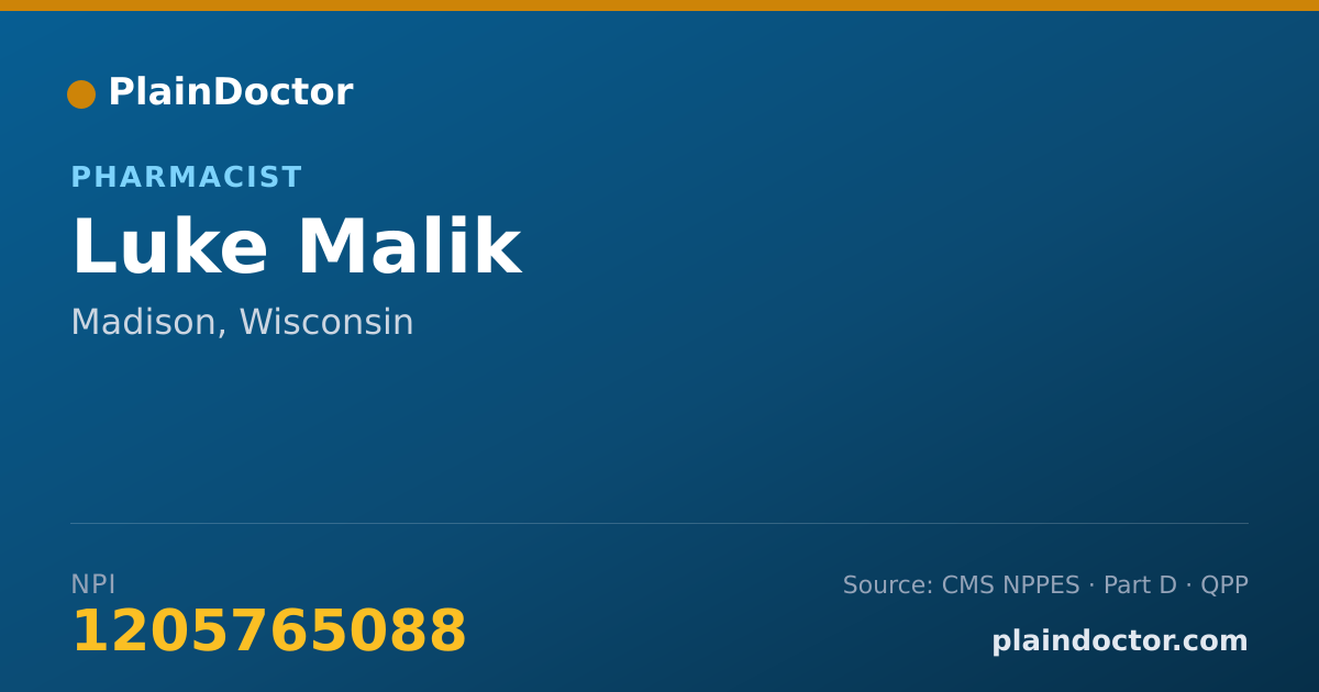 Shareable card for Luke Malik - Pharmacist, Madison, WI