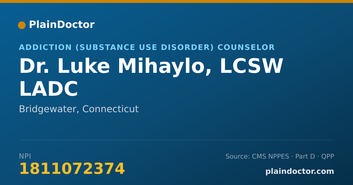 Shareable card for Luke Mihaylo, LCSW LADC - Addiction (Substance Use Disorder) Counselor, Bridgewater, CT