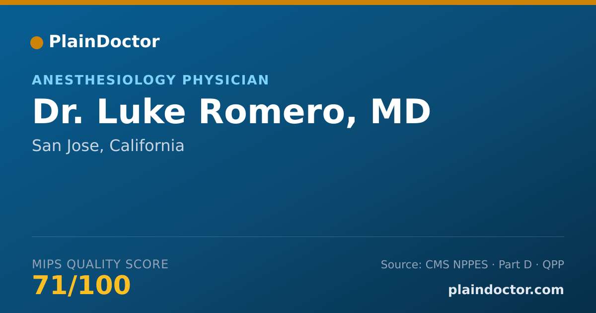 Shareable card for Luke Romero, MD - Anesthesiology Physician, San Jose, CA