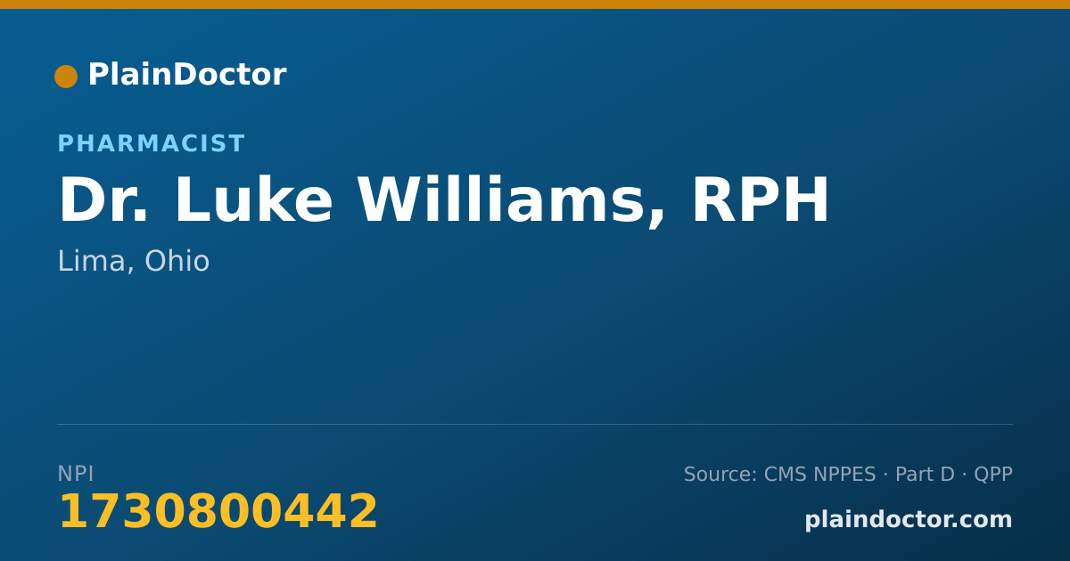 Shareable card for Luke Williams, RPH - Pharmacist, Lima, OH