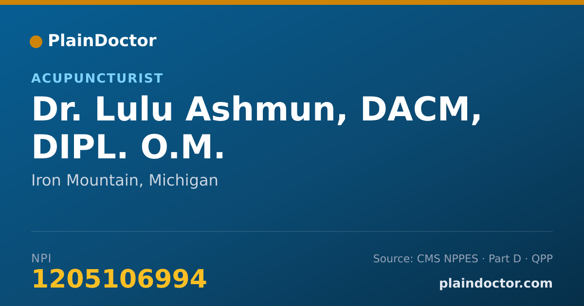 Shareable card for Lulu Ashmun, DACM, DIPL. O.M. - Acupuncturist, Iron Mountain, MI