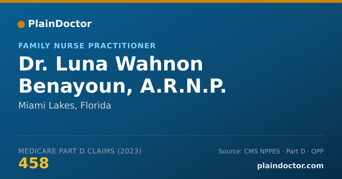 Shareable card for Luna Wahnon Benayoun, A.R.N.P. - Family Nurse Practitioner, Miami Lakes, FL
