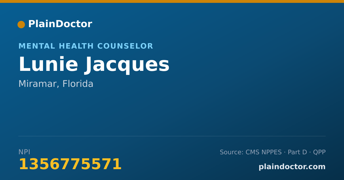 Shareable card for Lunie Jacques - Mental Health Counselor, Miramar, FL