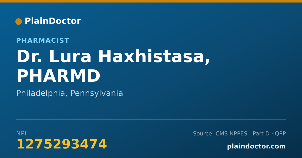 Shareable card for Lura Haxhistasa, PHARMD - Pharmacist, Philadelphia, PA