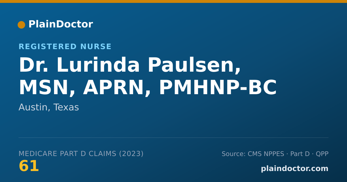 Shareable card for Lurinda Paulsen, MSN, APRN, PMHNP-BC - Registered Nurse, Austin, TX