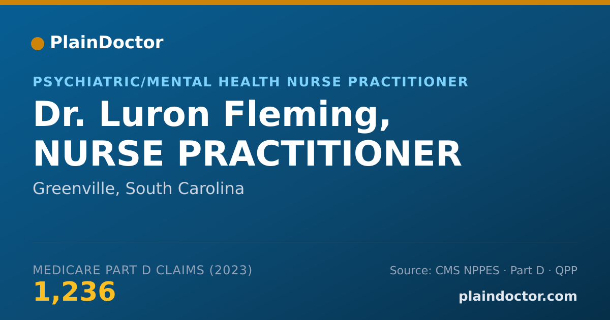 Shareable card for Luron Fleming, NURSE PRACTITIONER - Psychiatric/Mental Health Nurse Practitioner, Greenville, SC