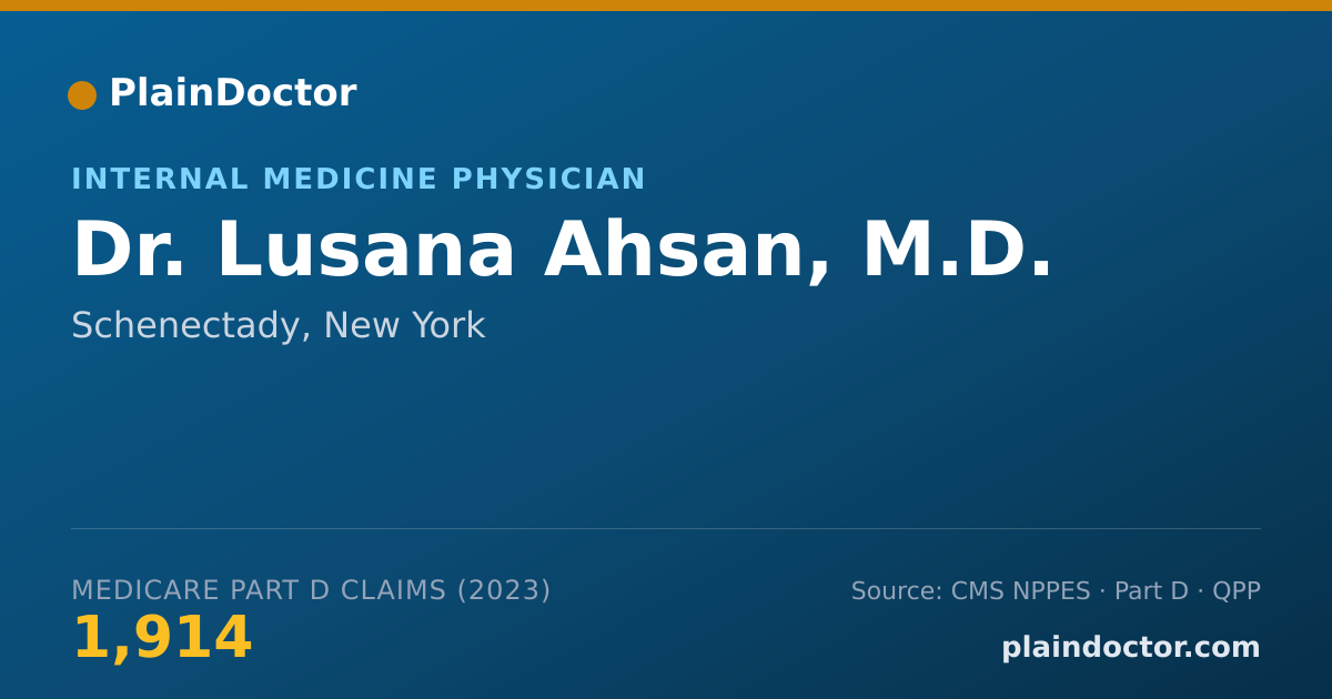 Shareable card for Lusana Ahsan, M.D. - Internal Medicine Physician, Schenectady, NY