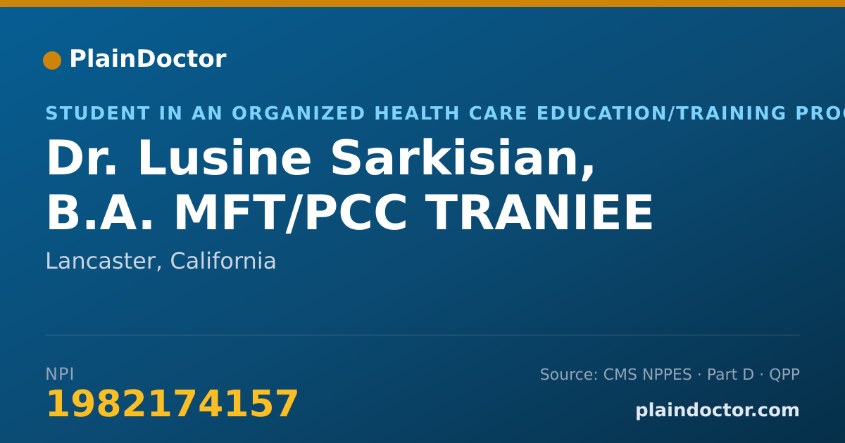 Shareable card for Lusine Sarkisian, B.A. MFT/PCC TRANIEE - Student in an Organized Health Care Education/Training Program, Lancaster, CA
