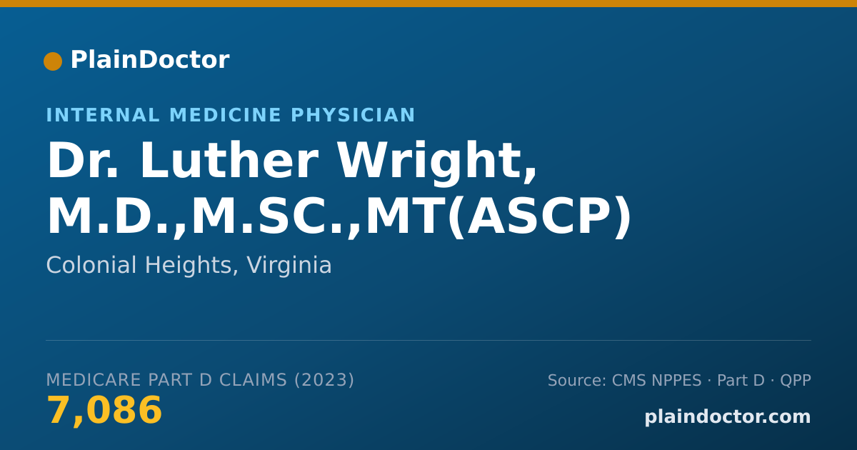 Shareable card for Luther Wright, M.D.,M.SC.,MT(ASCP) - Internal Medicine Physician, Colonial Heights, VA
