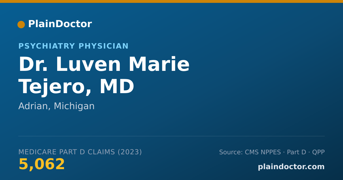 Shareable card for Luven Marie Tejero, MD - Psychiatry Physician, Adrian, MI