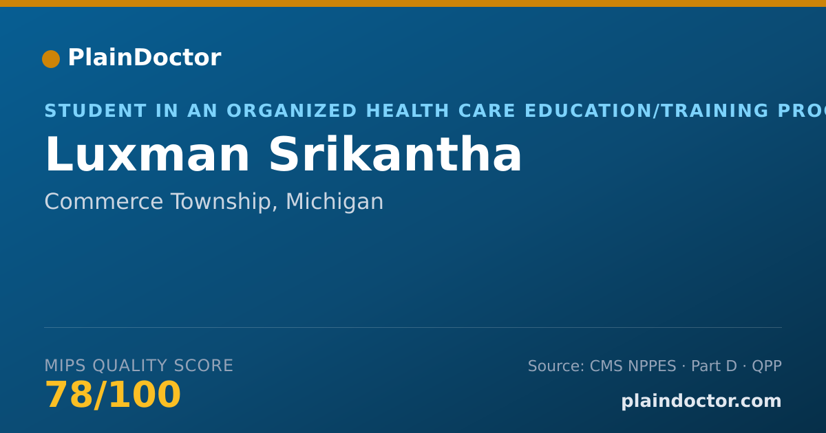 Shareable card for Luxman Srikantha - Student in an Organized Health Care Education/Training Program, Commerce Township, MI