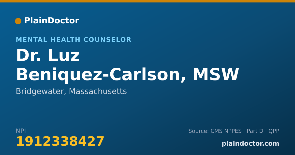 Shareable card for Luz Beniquez-Carlson, MSW - Mental Health Counselor, Bridgewater, MA